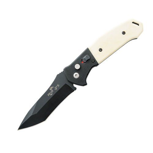 Bear Ops Auto Bold Action V White Smooth Bone Handle with Black Blade